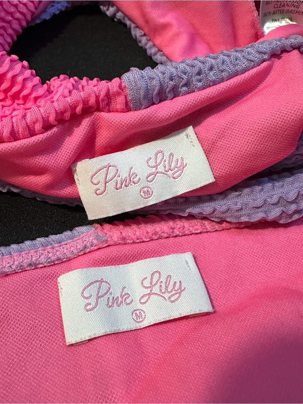 Pink Lily Pink Lavender Crinkle Colorblock Bikini Set - Picture 5 of 5